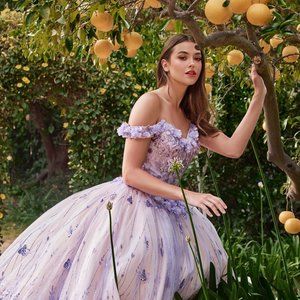NEW FLORAL LONG OFF SHOULDER SLEEVELESS EMBROIDERED SEQUIN BALL GOWN CD 15704